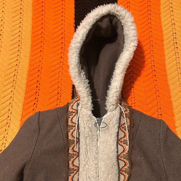 1970s hippie Wool blend hooded embroidered fur trimmed penny lane coat! - Picture 12 of 15